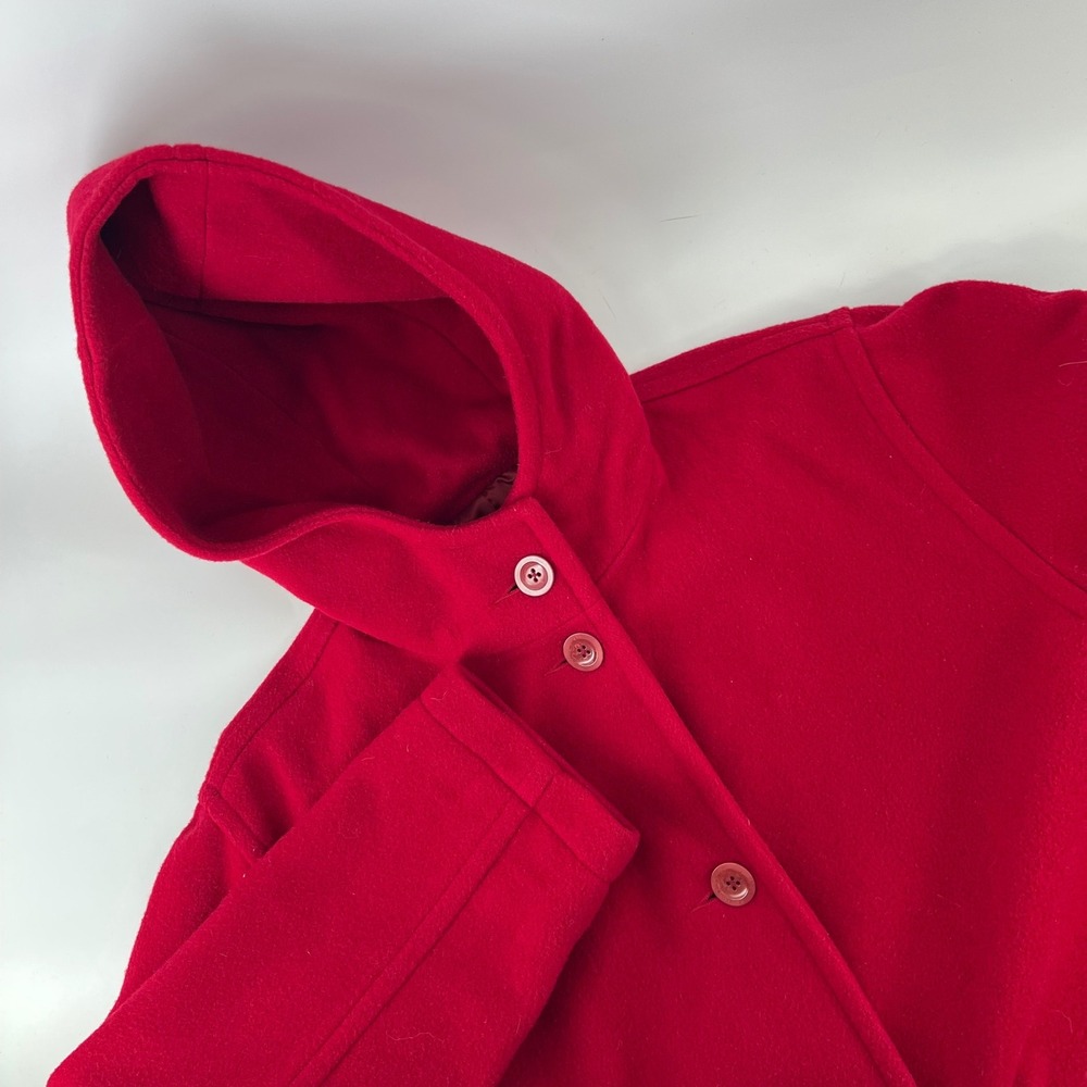 Vintage Eddie Bauer Wool Hooded Coat Womens Petite M Red Hong Kong 80s 90s